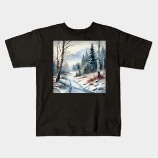 Winter Forest Road Kids T-Shirt